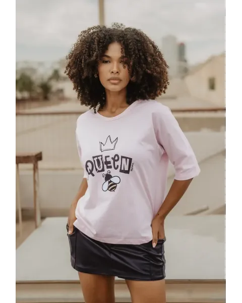 Camiseta Rosa de Algodón con Aberturas Queen Bee Animosa | Maldita