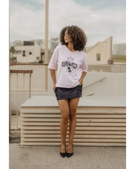 T-shirt Rosa de Algodão com Aberturas Queen Bee Animosa | Maldita