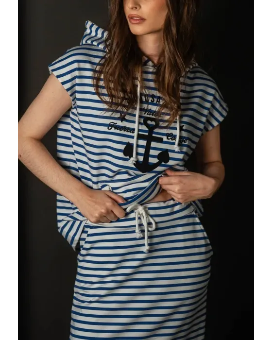 Falda Larga de Rayas Marineras Ancla Navy Animosa | Maldita