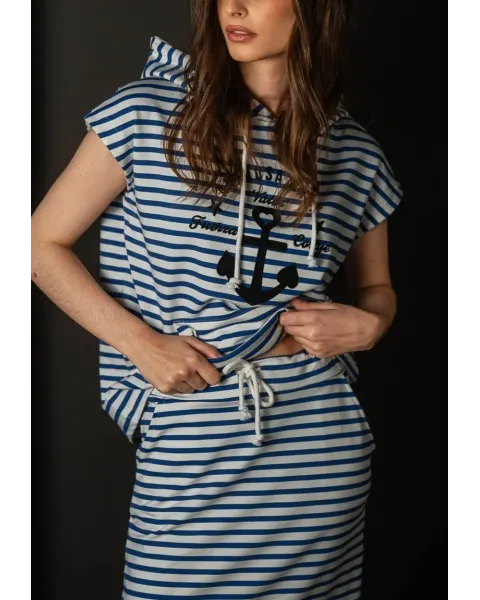 Falda Larga de Rayas Marineras Ancla Navy Animosa | Maldita