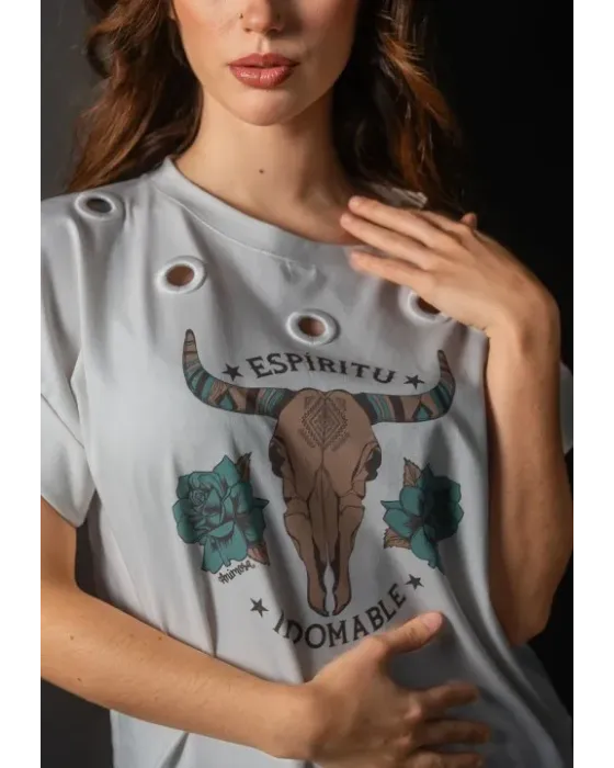 Camiseta Cruda de Algodón Indomable Animosa | Fit Oversize | Maldita