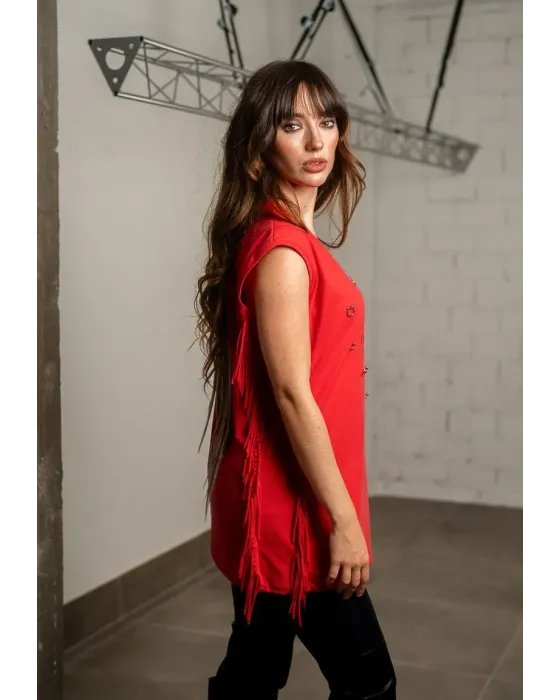 T-shirt Vermelha de Algodão com Franjas Luz Interior Animosa | Maldita 2