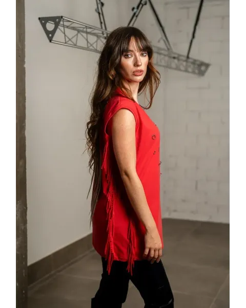 Camiseta Roja de Algodón con Flecos Luz Interior Animosa | Maldita