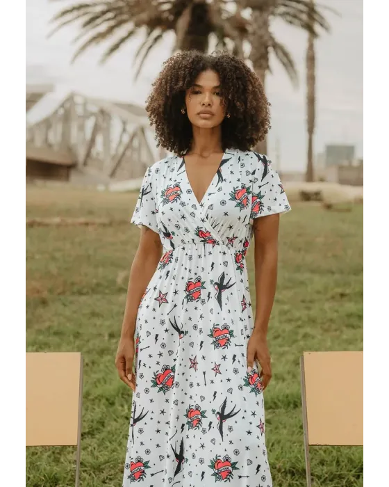 Vestido Largo Estampado Tatuaje Old School Animosa | Maldita