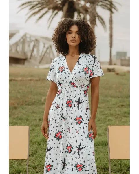 Vestido Largo Estampado Tatuaje Old School Animosa | Maldita