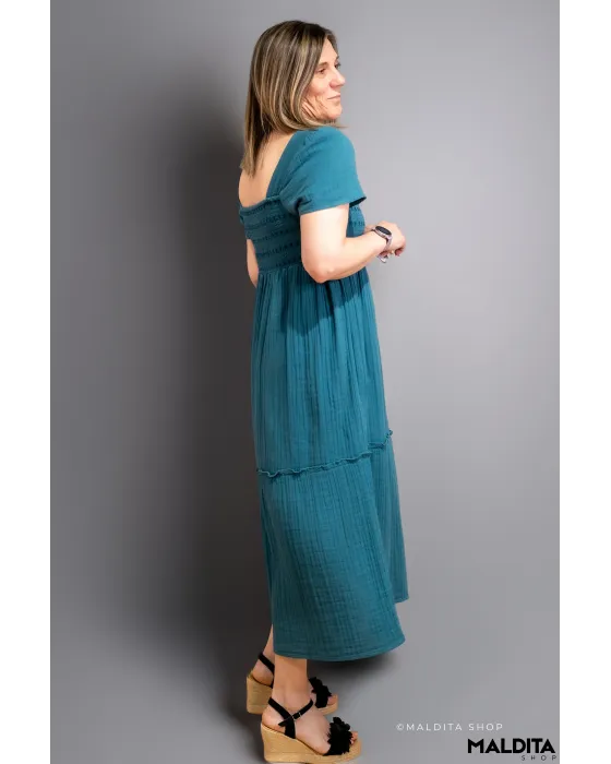 Vestido Midi Verde Océano Textura Rústica Komodo | Maldita