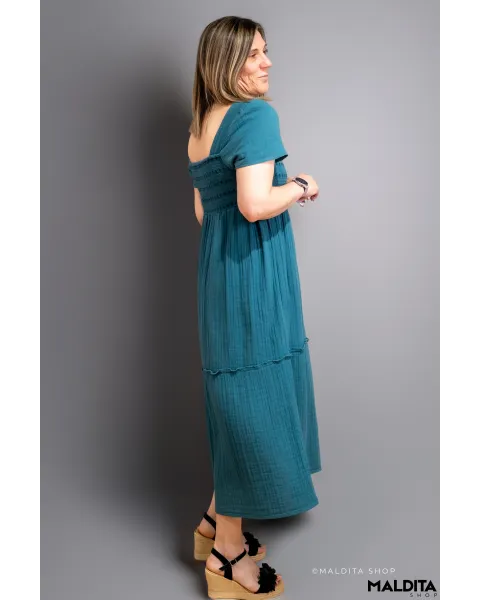 Vestido Midi Verde Océano Textura Rústica Komodo | Maldita