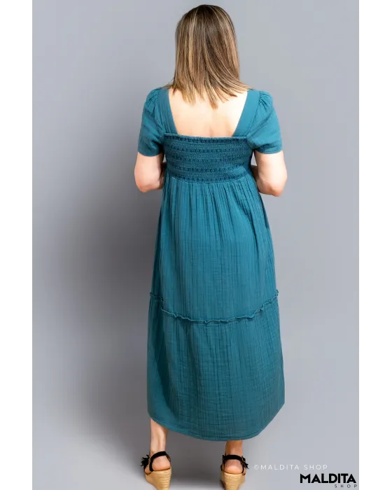 Vestido Midi Verde Océano Textura Rústica Komodo | Maldita