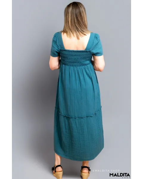 Vestido Midi Verde Océano Textura Rústica Komodo | Maldita