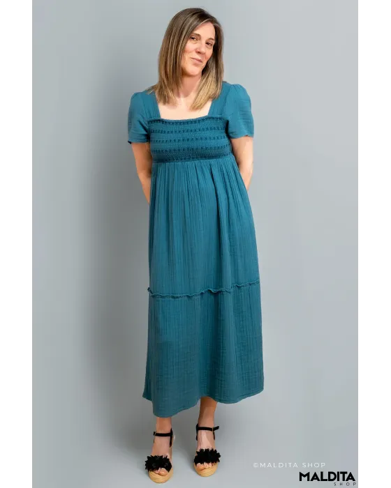 Vestido Midi Verde Océano Textura Rústica Komodo | Maldita