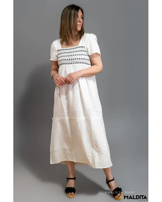 Vestido Midi Blanco Bordado Boho Komodo | Maldita
