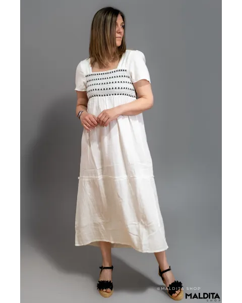 Vestido Midi Branco Bordado Boho Komodo | Maldita