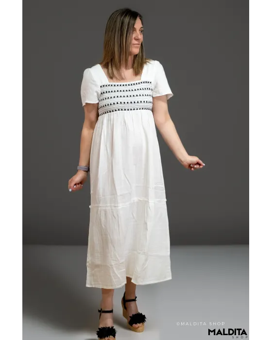 Vestido Midi Branco Bordado Boho Komodo | Maldita