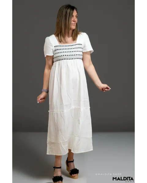 Vestido Midi Branco Bordado Boho Komodo | Maldita
