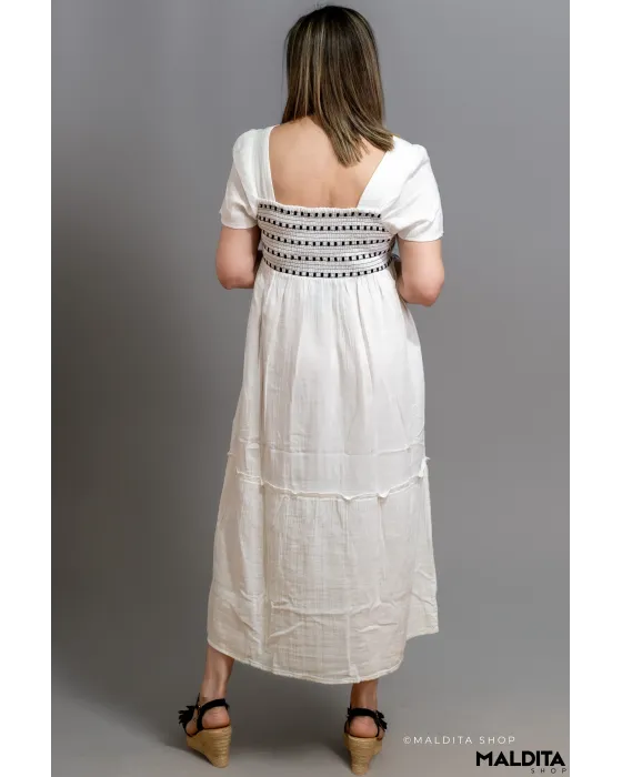 Vestido Midi Blanco Bordado Boho Komodo | Maldita