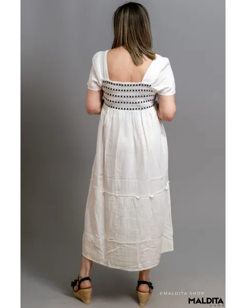 Vestido Midi Branco Bordado Boho Komodo | Maldita