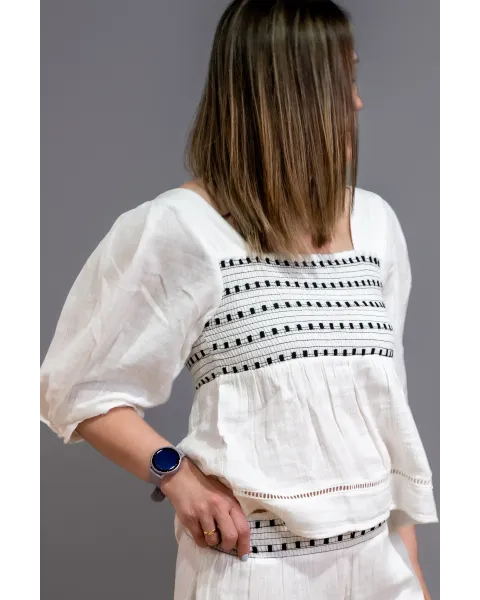 Blusa Manga Corta Blanca Bordada Boho Benome | Maldita