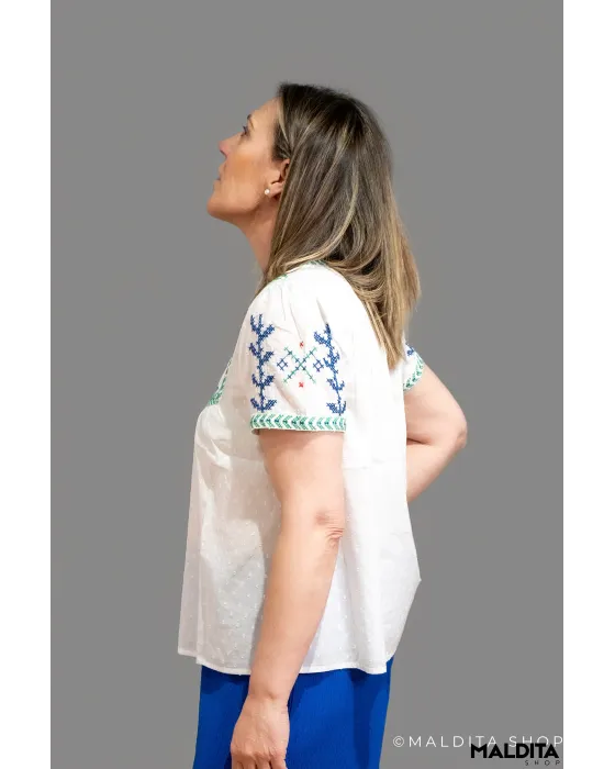 Blusa Blanca con Bordados Étnicos Folk Lohja | Maldita
