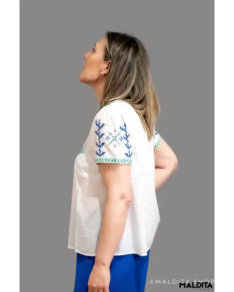 Blusa Branca com Bordados Étnicos Folk Lohja | Maldita