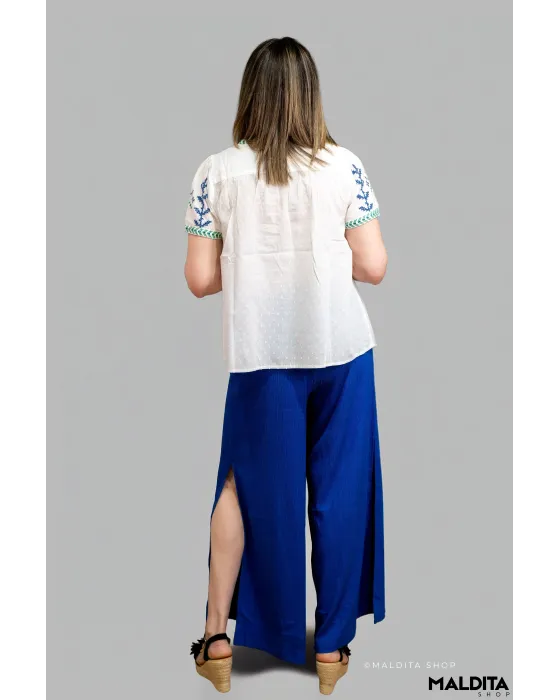 Blusa Blanca con Bordados Étnicos Folk Lohja | Maldita