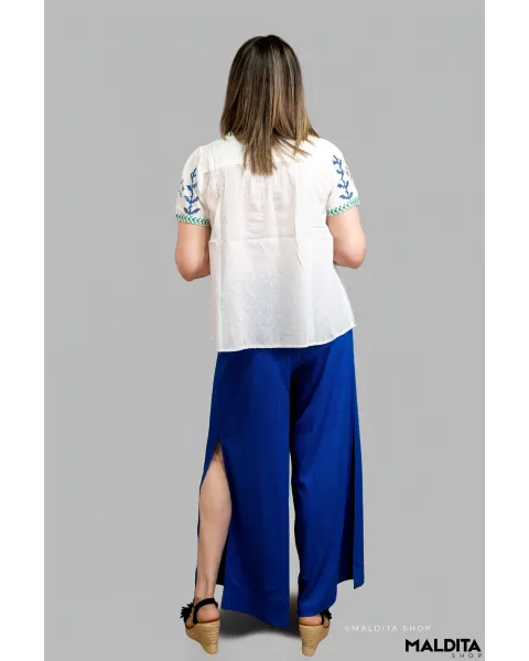 Blusa Blanca con Bordados Étnicos Folk Lohja | Maldita
