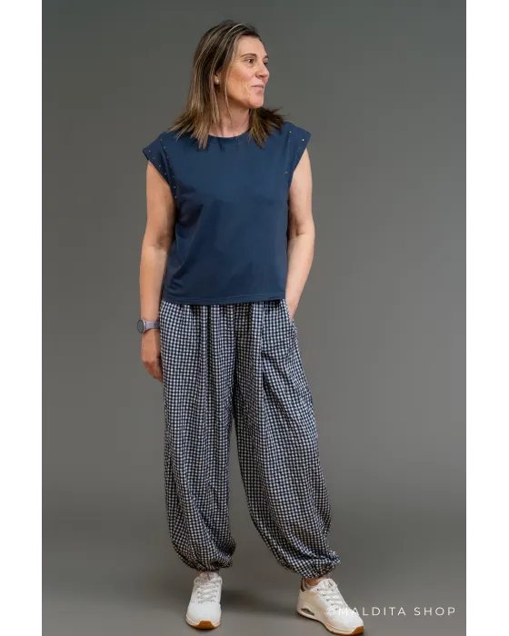 Camisola de Algodão com Tachas Azul Marinho | Maldita