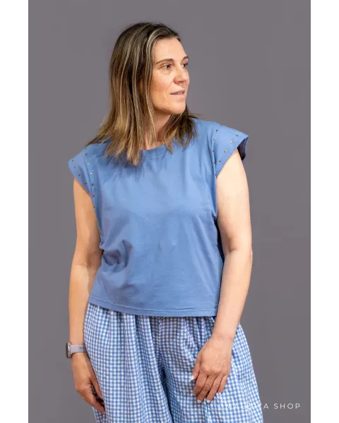 Camisola de Algodão com Tachas Azul Celeste | Maldita