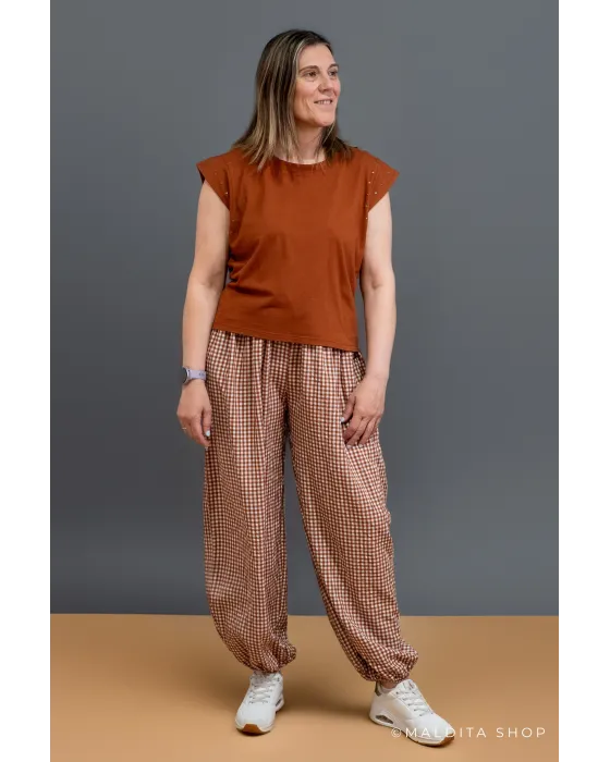 Camisola de Algodão com Tachas Cor Telha | Maldita