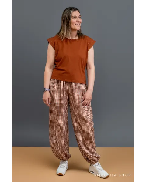 Camiseta de Algodón con Tachas Color Teja | Maldita