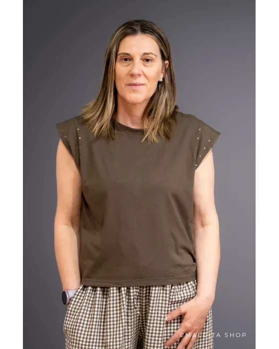 Camisola de Algodão com Tachas Castanho Chocolate | Maldita