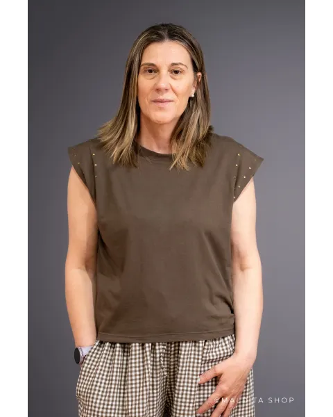 Camisola de Algodão com Tachas Castanho Chocolate | Maldita