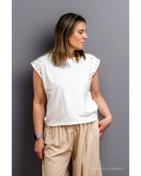 Camisola de Algodão com Tachas Branca | Maldita