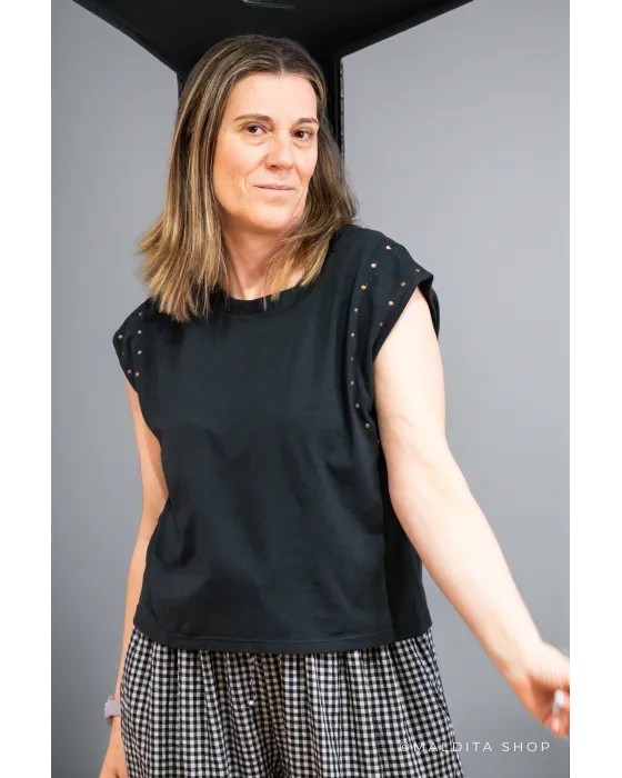 Camisola de Algodão com Tachas Preta | Maldita