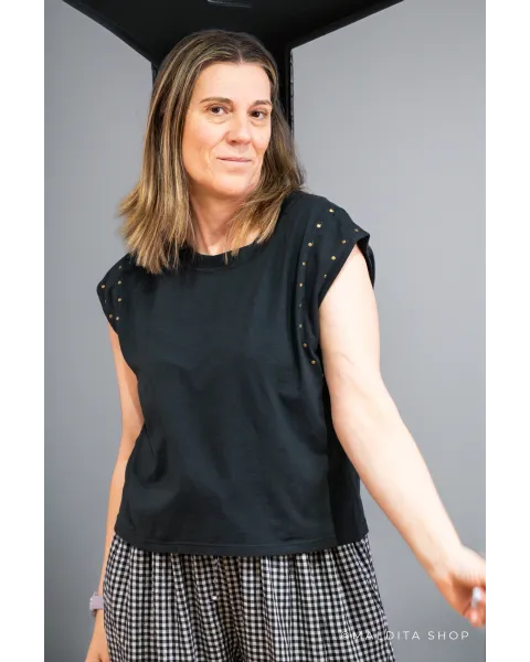Camisola de Algodão com Tachas Preta | Maldita