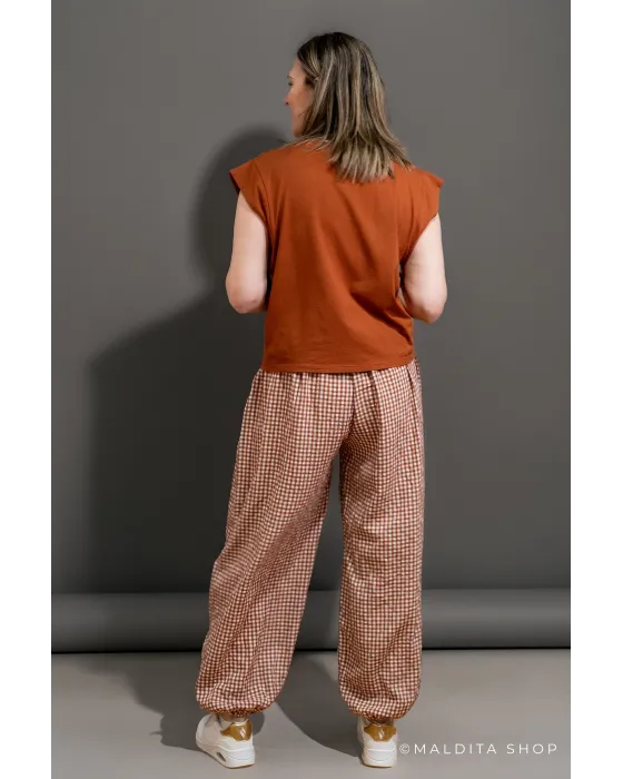 Pantalón Bombacho Cuadros Vichy Teja | Maldita 2
