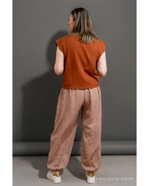 Pantalón Bombacho Cuadros Vichy Teja | Maldita