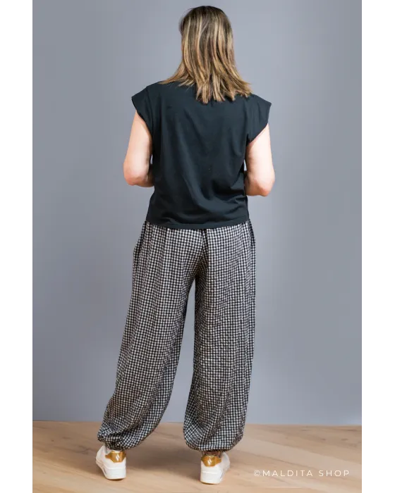 Pantalón Bombacho Cuadros Vichy Negro | Maldita 2