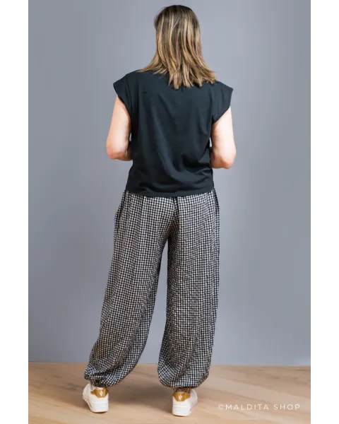 Pantalón Bombacho Cuadros Vichy Negro | Maldita