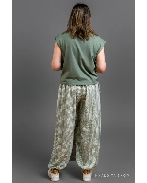 Pantalón Bombacho Cuadros Vichy Verde | Maldita