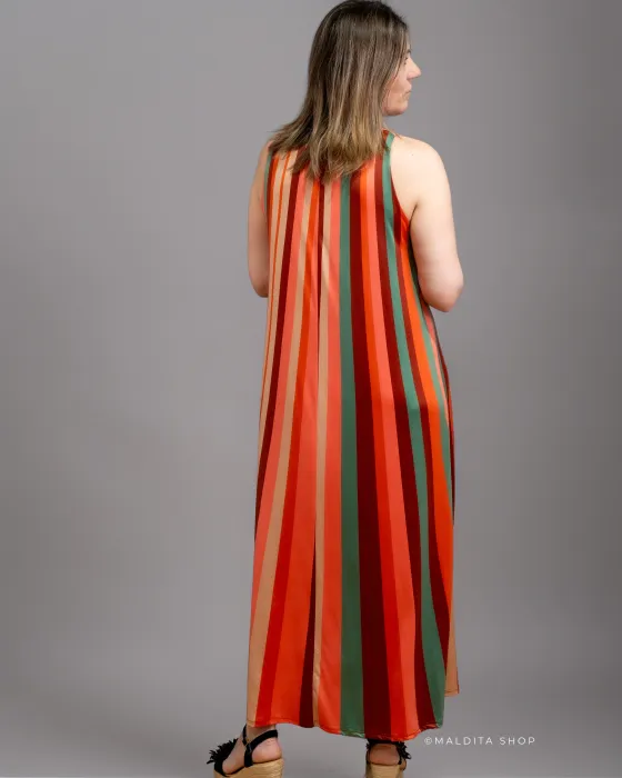 Vestido Largo Playero de Rayas Naranjas | Maldita 2