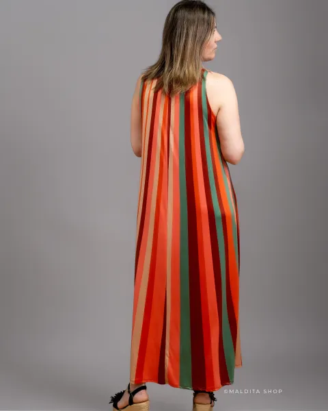 Vestido Comprido de Riscas Laranjas | Maldita