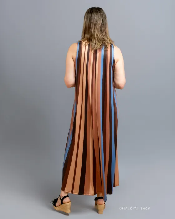 Vestido Comprido de Riscas Castanho e Azul | Maldita 2