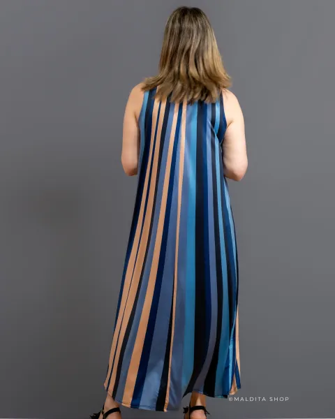 Vestido Largo de Rayas Azules y Arena | Maldita