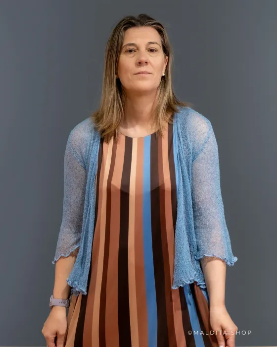 Vestido Comprido de Riscas Castanho e Azul | Maldita