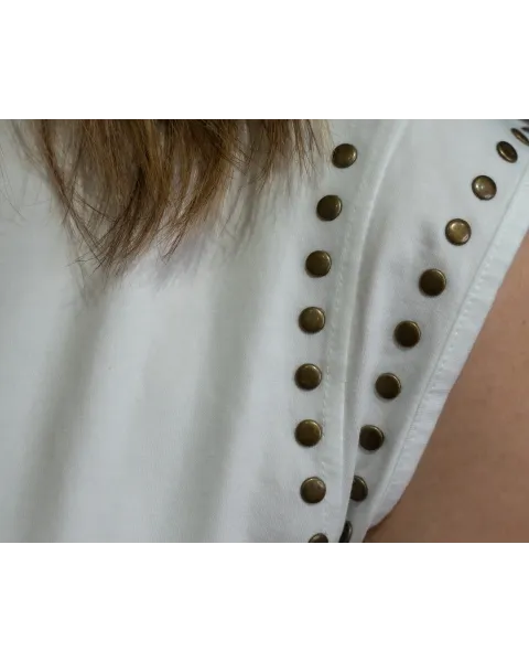 Camiseta Sin Mangas Blanca Tachas | Algodón Cómodo