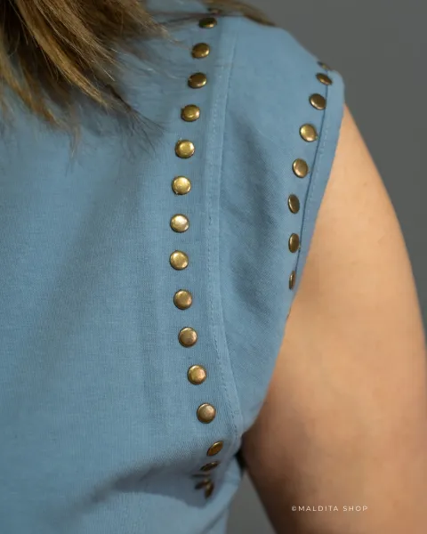 Camisola Sem Mangas Azul Jeans Tachas | Algodão Cómodo