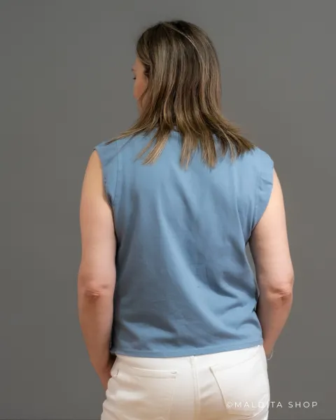 Camisola Sem Mangas Azul Jeans Tachas | Algodão Cómodo