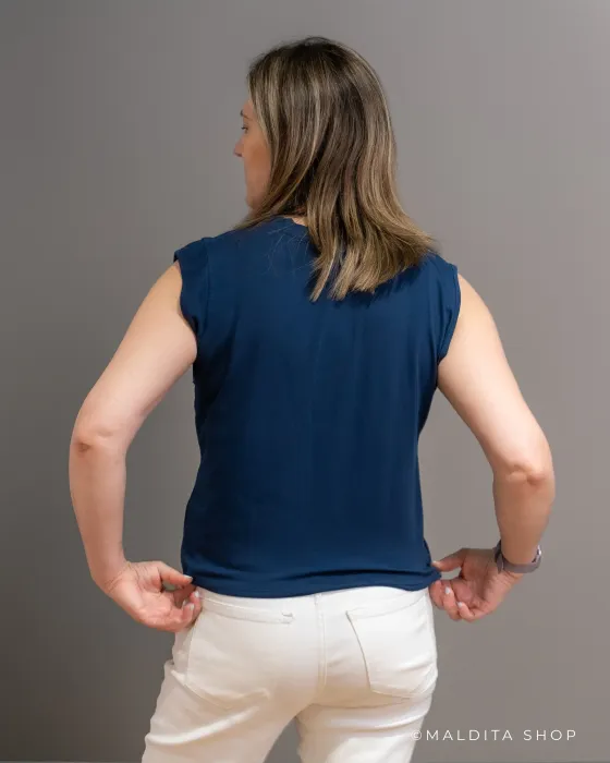 Camiseta Sin Mangas Azul Marino Tachas | Algodón Cómodo