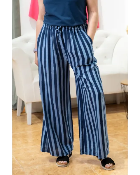 Pantalón Rayas Azul Culotte Palazzo | Esenciales Cómodos