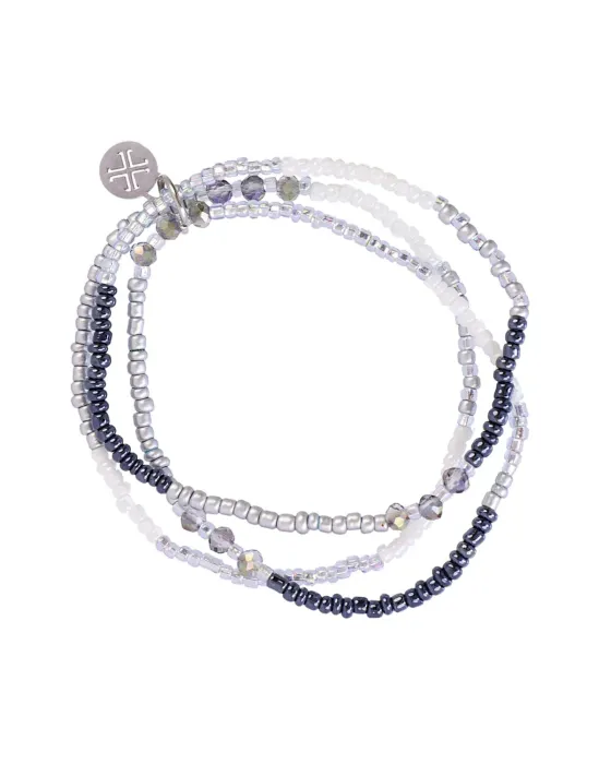 Pulsera elástica multicapa Anartxy Spirit Orelia Mist en acero quirúrgico y cristal gris. Resistente al agua e hipoalergénica. J